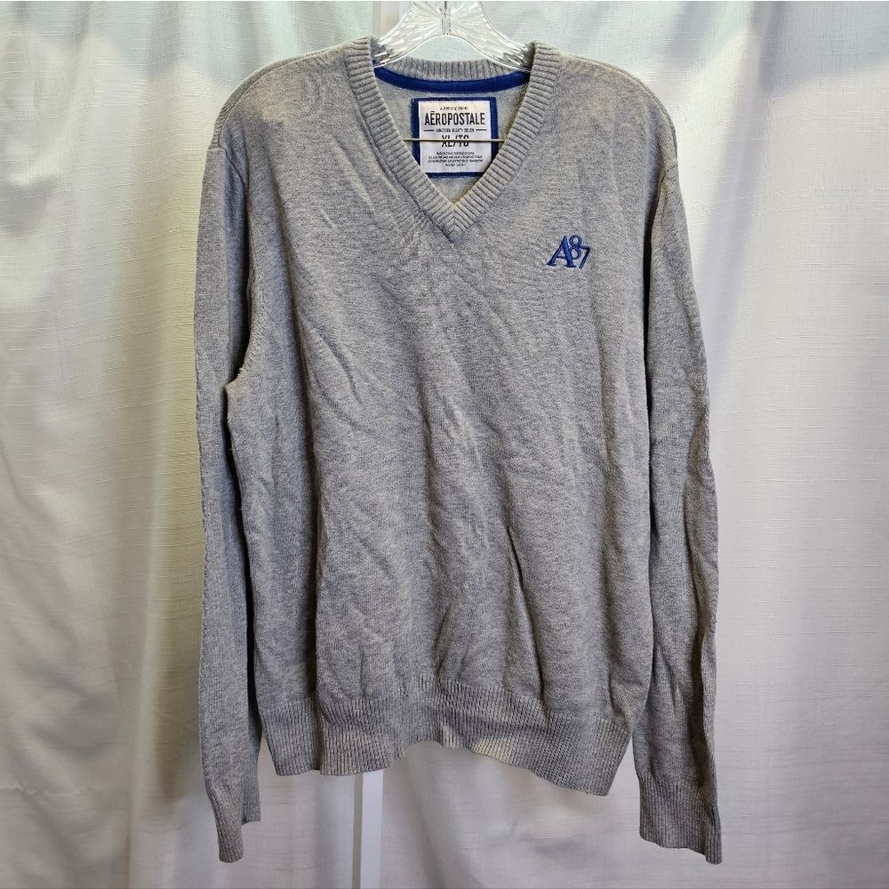 Aeropostale Gray V-Neck Cotton Sweater Size XL